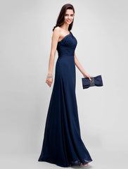 Sheath / Column Empire Dress Wedding Guest Formal Evening Floor Length Sleeveless One Shoulder Bridesmaid Dress Chiffon with Ruched Beading
