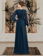 Aimishang A-Line Wedding Guest Elegant Mother of the Bride Dress V Neck Floor Length Chiffon Long Sleeve with Ruched Ruffles