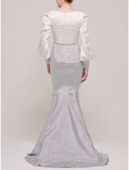 Aimishang Mermaid / Trumpet Mother of the Bride Dress Wedding Guest Party Scoop Neck Sweep / Brush Train Stretch Satin Long Sleeve with Bow(s) Ruching
