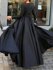 Aimishang Ball Gown Evening Gown Black Dress Vintage Halloween Wedding Party Sweep / Brush Train Long Sleeve Illusion Neck Wednesday Addams Family Satin with Slit Overskirt