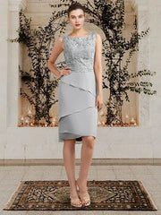 Two Piece Sheath / Column Mother of the Bride Dress Church Elegant Square Neck Jewel Neck Knee Length Chiffon Lace Sleeveless Wrap Included with Ruffles Appliques