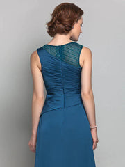 Sheath / Column Mother of the Bride Dress Vintage Inspired Jewel Neck Floor Length Satin Chiffon Sleeveless with Beading