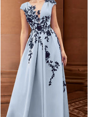 A-Line Mother of the Bride Dress Wedding Guest Elegant Illusion Neck Ankle Length Stretch Chiffon Cap Sleeve with Appliques Ruching