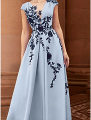 Aimishang A-Line Mother of the Bride Dress Wedding Guest Elegant Illusion Neck Ankle Length Stretch Chiffon Cap Sleeve with Appliques Ruching