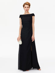 Aimishang Sheath / Column Mother of the Bride Dress Furcal Off Shoulder Floor Length Chiffon Short Sleeve No with Pleats Split Front