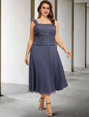 Aimishang  Two Piece A-Line Mother of the Bride Dresses Plus Size Hide Belly Curve Elegant Dress Formal Tea Length Sleeveless Square Neck Chiffon with Beading
