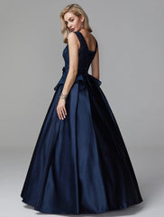 Aimishang Ball Gown Peplum Quinceanera Formal Evening Dress V Neck Sleeveless Floor Length Lace with Bow(s) Beading