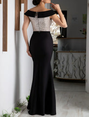 Aimishang Sheath Black Dress Evening Gown Color Block Dress Formal Cocktail Party Floor Length Short Sleeve V Neck Sequined with Sequin