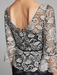 Aimishang Sheath / Column Mother of the Bride Dress Jewel Neck Floor Length Satin Lace 3/4 Length Sleeve with Lace