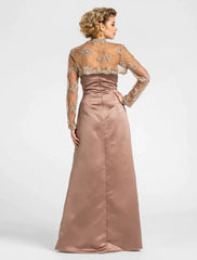 A-Line Mother of the Bride Dress Strapless Floor Length Satin Lace Sleeveless with Criss Cross Beading Appliques
