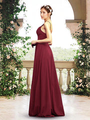 A-Line Bridesmaid Dress V Neck / Spaghetti Strap Sleeveless Elegant Floor Length Chiffon with Pleats