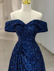 A-Line Evening Gown Elegant Dress Formal Wedding Guest Sweep / Brush Train Sleeveless Off Shoulder Sequined with Glitter Sequin