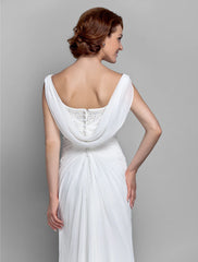 Sheath / Column Mother of the Bride Dress Fall Wedding Guest Dresses Vintage Inspired Cowl Neck Floor Length Chiffon Sleeveless with Buttons Criss Cross Crystals
