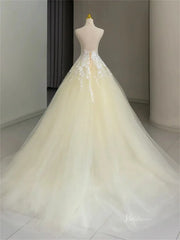 Yellow Lace Tulle Prom Dresses with Halter Neck & Open Back - FD5170