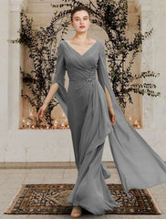 Aimishang  Sheath / Column Mother of the Bride Dress Elegant V Neck Floor Length Chiffon Half Sleeve with Beading Side-Draped