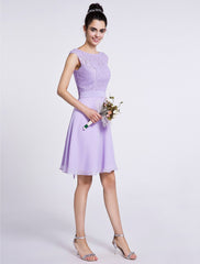 A-Line Bridesmaid Dress Scoop Neck Sleeveless Knee Length Chiffon / Lace with Lace