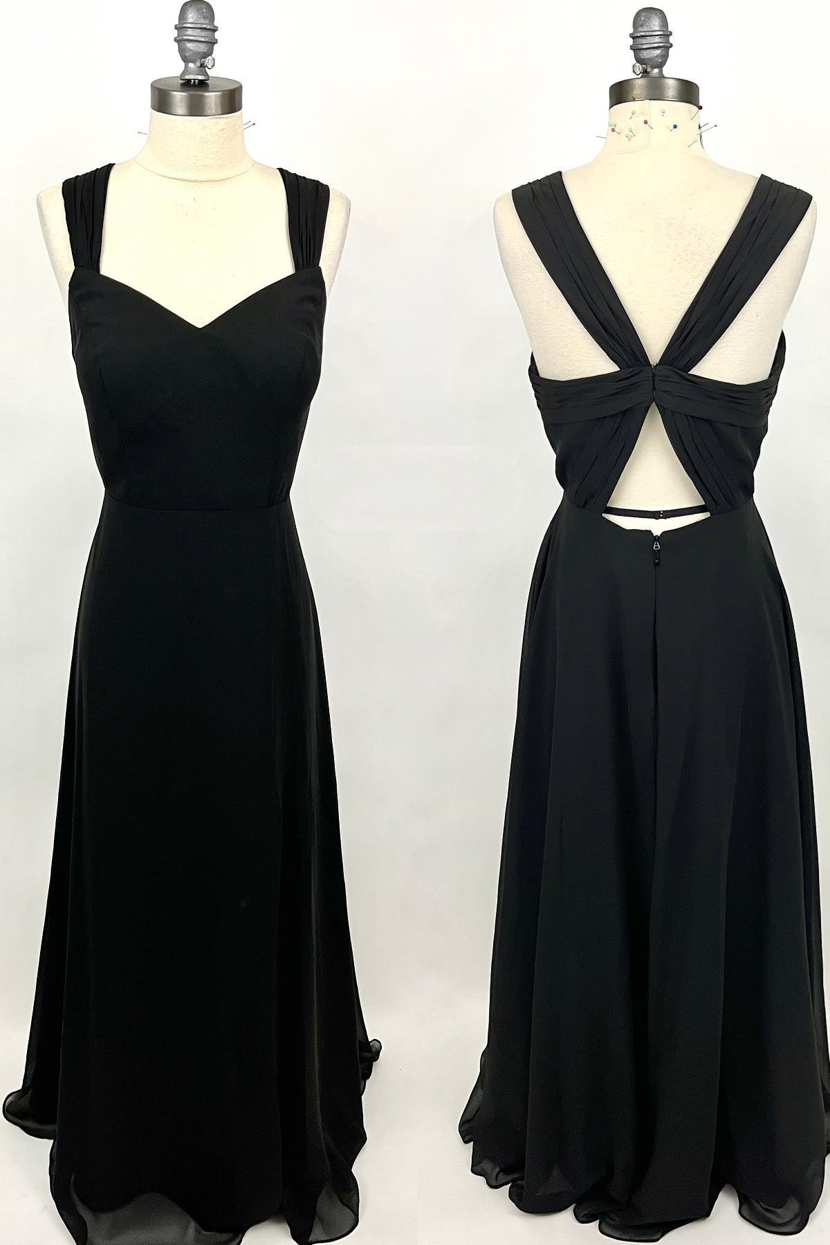 Princess Black Chiffon A-Line Long Bridesmeisje jurk