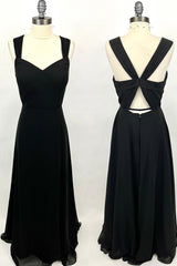 Princess Black Chiffon A-Line Long Bridesmeisje jurk