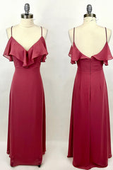 BANDEN WINE ROOD CHIFFON FURCOUND LANGE BRIDESMAD JURK