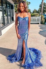 Radiant Sequin Mermaid Prom Dresses 2025 with Slit & Spaghetti Strap – FD5077