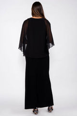 R&M Richards 2328 Long Formal Chiffon Cape Dress Black