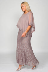R&M Richards 2344 Long Mother Of The Bride Cape Lace Dress