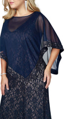R&M Richards 2347W Long Plus Size Formal Cape Dress