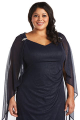 R&M Richards 2384W Long Plus Size Formal Cape Gown
