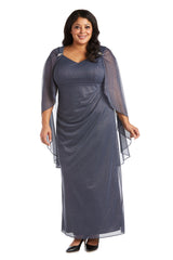 R&M Richards 2384W Long Plus Size Formal Cape Gown