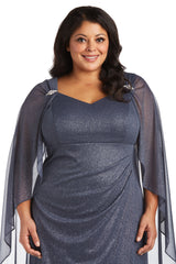 R&M Richards 2384W Long Plus Size Formal Cape Gown