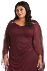 R&M Richards 2384W Long Plus Size Formal Cape Gown