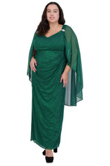 R&M Richards 2384W Long Plus Size Formal Cape Gown
