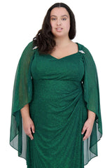 R&M Richards 2384W Long Plus Size Formal Cape Gown