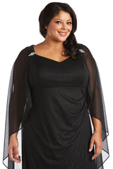 R&M Richards 2384W Long Plus Size Formal Cape Gown