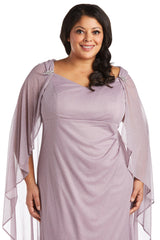 R&M Richards 2384W Long Plus Size Formal Cape Gown