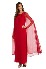 R&M Richards 2487W Plus Size Maternity Long Formal Cape Gown