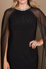 R&M Richards 2487W Plus Size Maternity Long Formal Cape Gown
