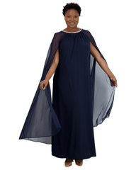 R&M Richards 2487W Plus Size Maternity Long Formal Cape Gown
