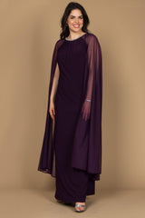 R&M Richards 2487W Plus Size Maternity Long Formal Cape Gown