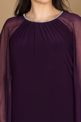 R&M Richards 2487W Plus Size Maternity Long Formal Cape Gown