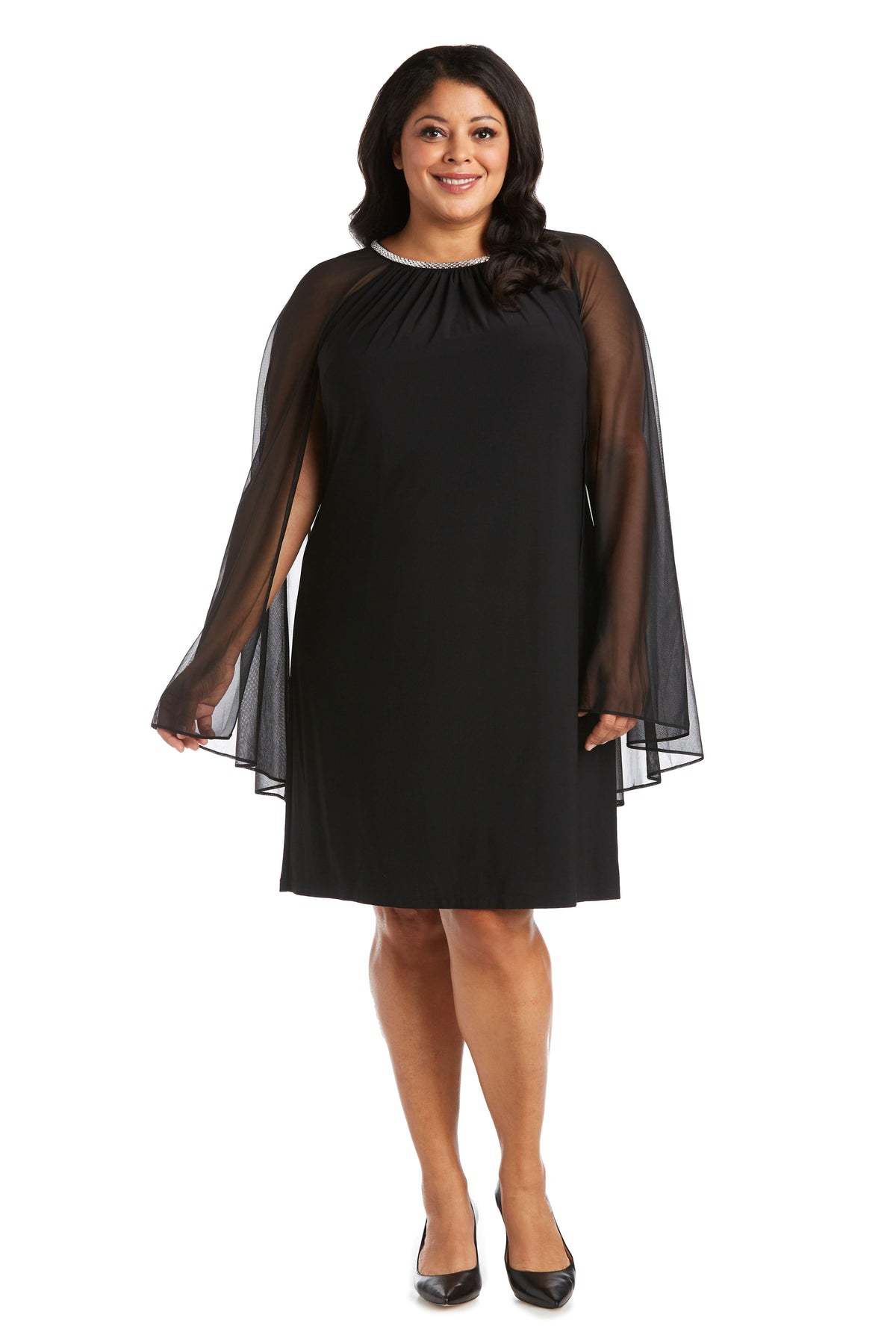 R&M Richards 2496W Short Plus Size Cape Dress