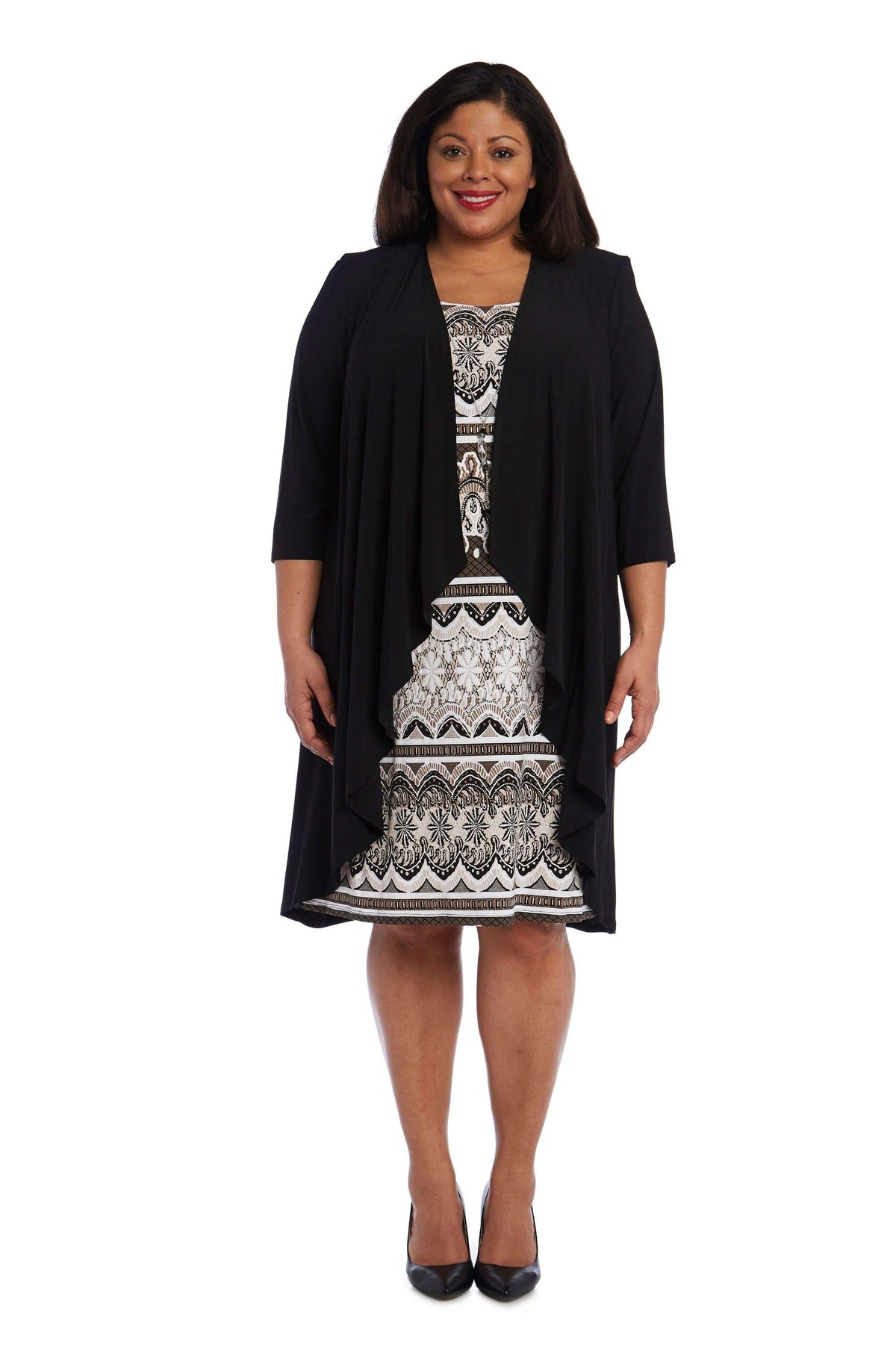 R&M Richards 5067W Plus Size Short Dress Black Taupe