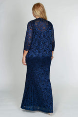 R&M Richards 5385 Formal Jacket Lace Long Dress Navy