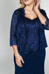 R&M Richards 5385 Formal Jacket Lace Long Dress Navy