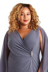 R&M Richards 5806W Short Plus Size Cape Dress
