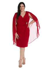 R&M Richards 5806W Short Plus Size Cape Dress