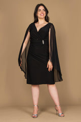 R&M Richards 5806W Short Plus Size Cape Dress