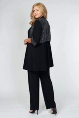 R&M Richards 5817W Plus Size Pant Suit Black Tie
