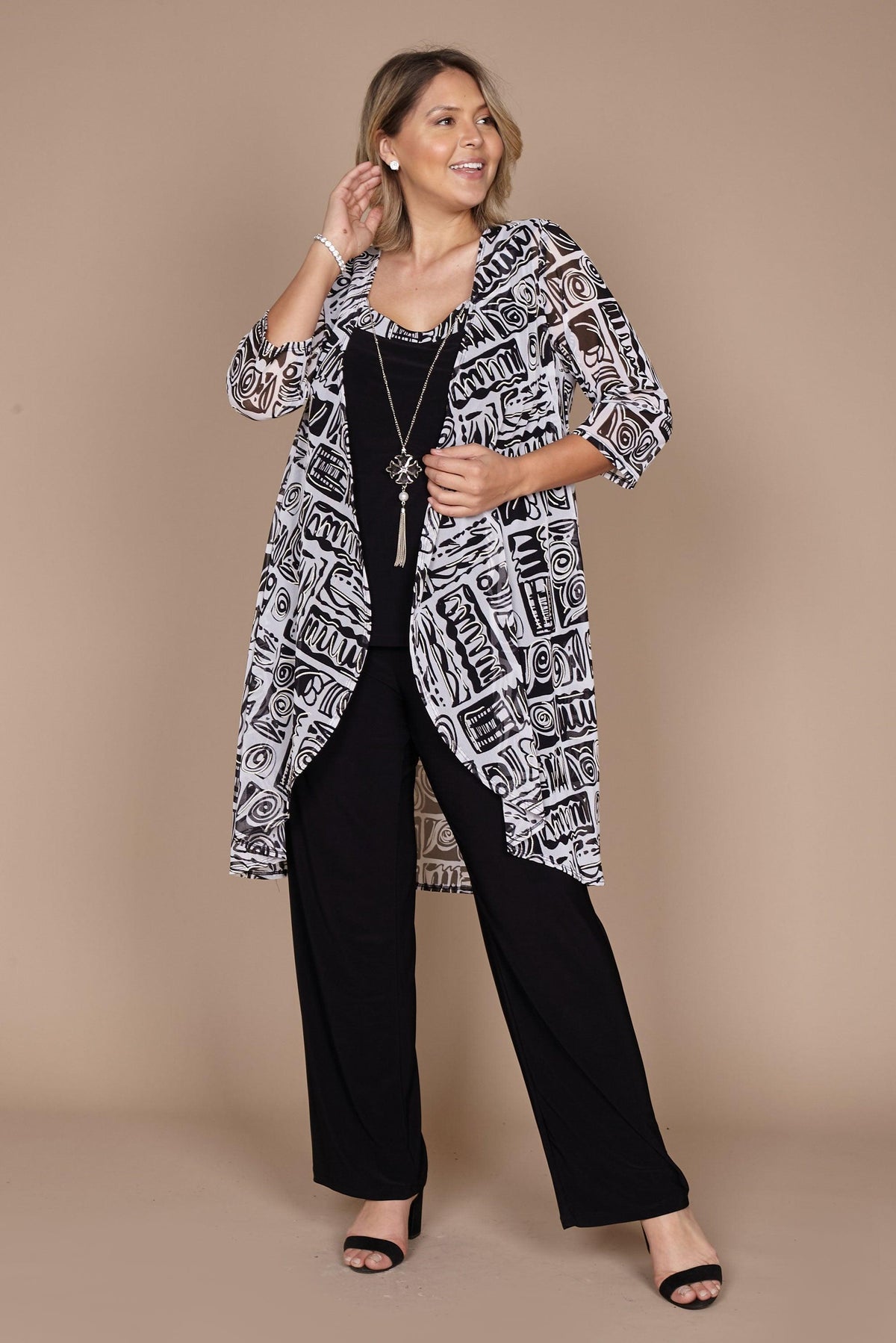 R&M Richards 7248W Plus Size Duster Jacket Pant Suit