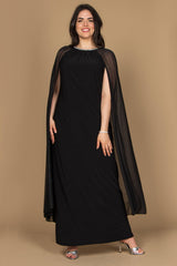 R&M Richards 2662W Long Plus Size Formal Cape Dress